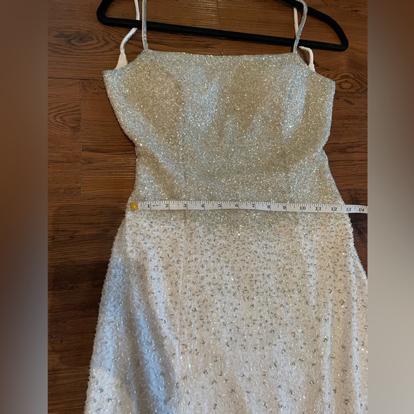 Vintage 90s/Y2K Cache Beaded Maxi Evening Dress White/Silver - Picture 4 of 11
